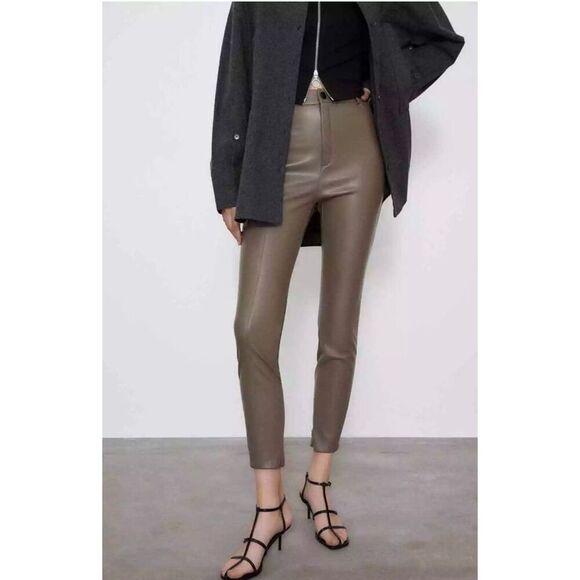 ✨ZARA Faux Leather Legging in Light Brown Sz Large✨ - Picture 2 of 12